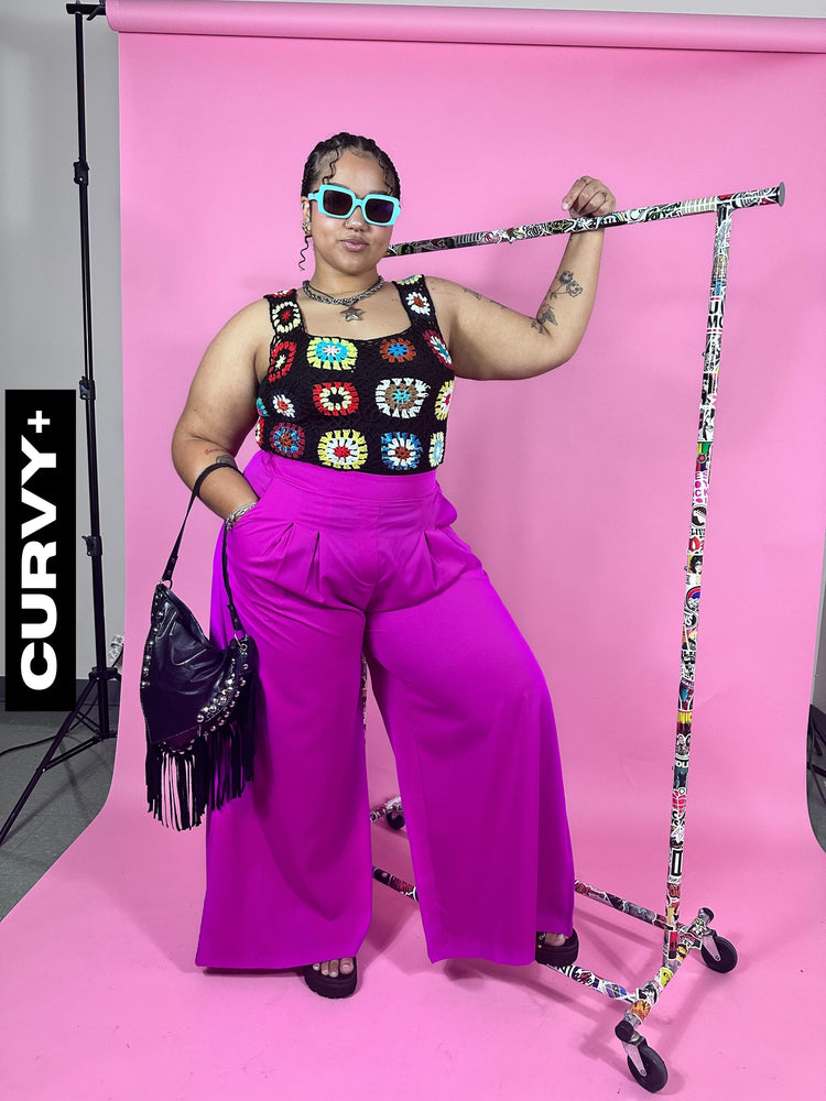 CURVY: GOOD GIRL WIDE LEG PANTS IN FESTIVAL FUCHSIA