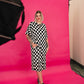 BLENDING IN IS BORING CHECKERED RIBBED DRESS S-XL