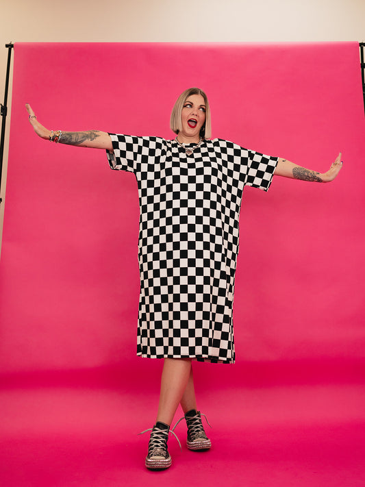 *JUST RESTOCKED!* BLENDING IN IS BORING CHECKERED RIBBED DRESS S-XL