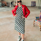 BLENDING IN IS BORING CHECKERED RIBBED DRESS S-XL