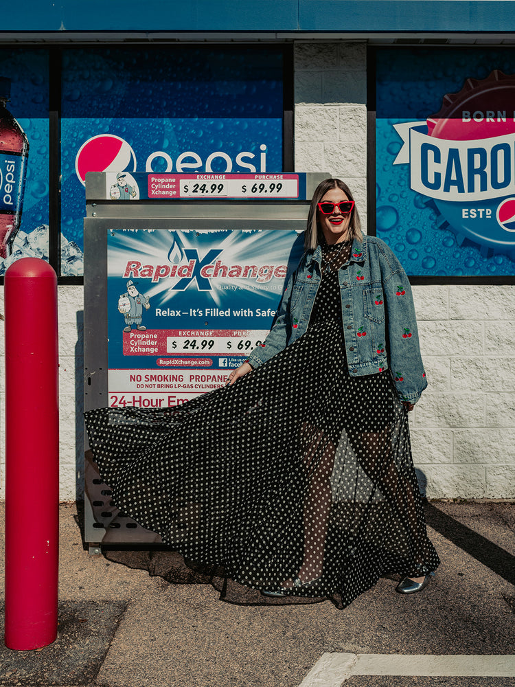 FIERCE FEMALE MESH MAXI DRESS IN POLKA DOT *S-XL!*