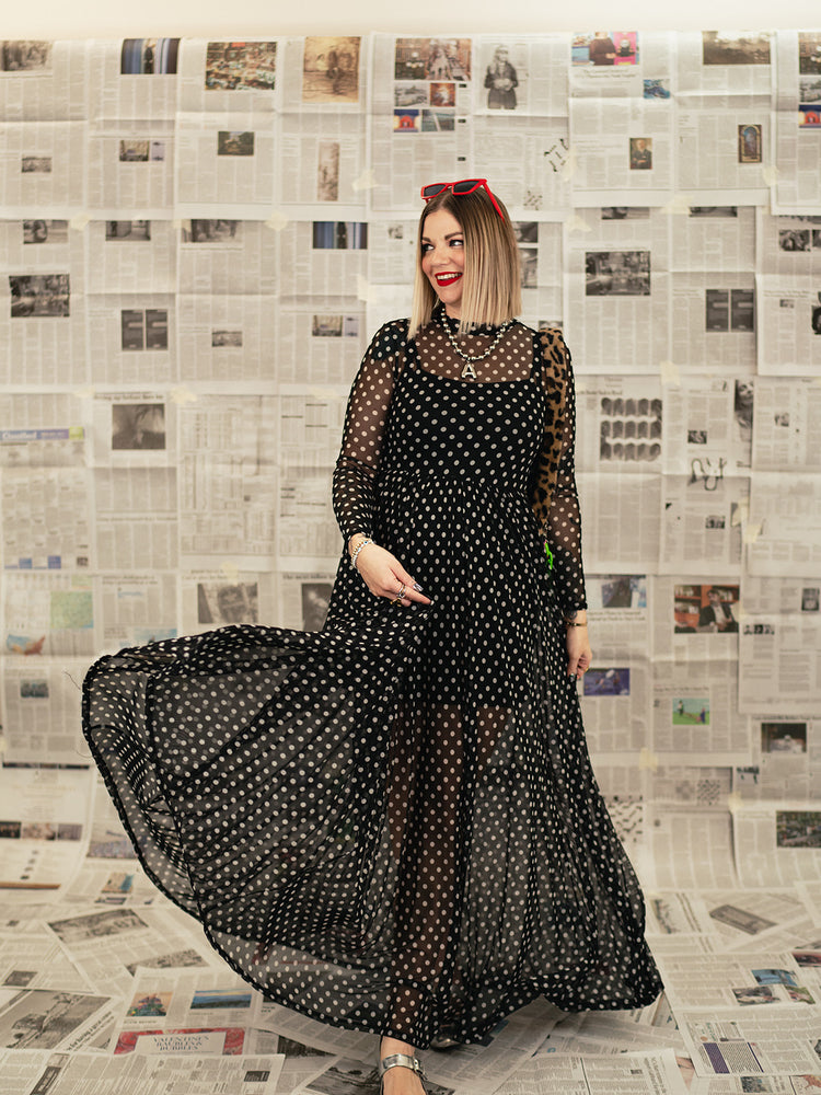 FIERCE FEMALE MESH MAXI DRESS IN POLKA DOT *S-XL!*