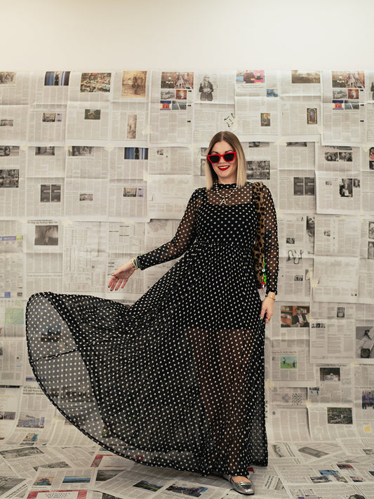 FIERCE FEMALE MESH MAXI DRESS IN POLKA DOT *S-XL!*