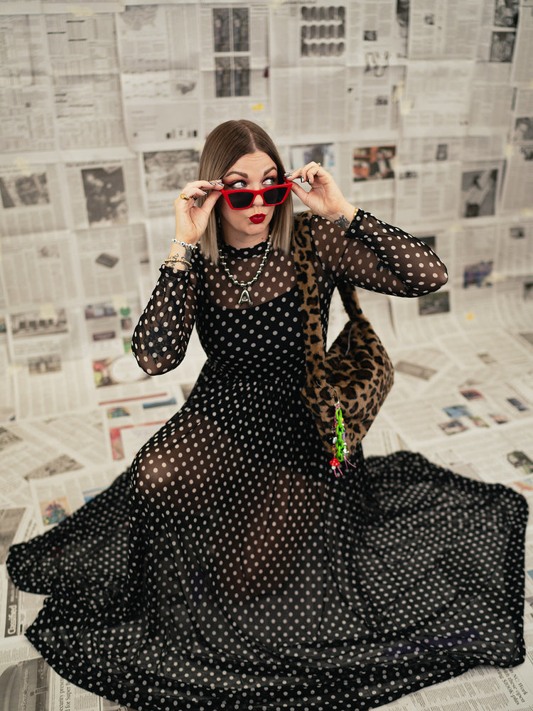 FIERCE FEMALE MESH MAXI DRESS IN POLKA DOT *S-XL!*