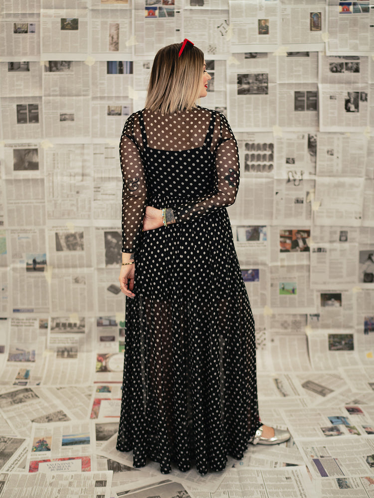 FIERCE FEMALE MESH MAXI DRESS IN POLKA DOT *S-XL!*