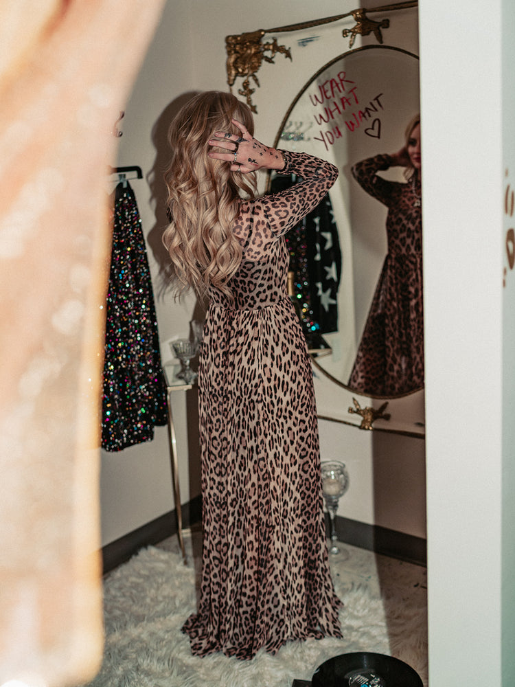 *RESTOCKING SOON!* FIERCE FEMALE LEOPARD MESH MAXI DRESS