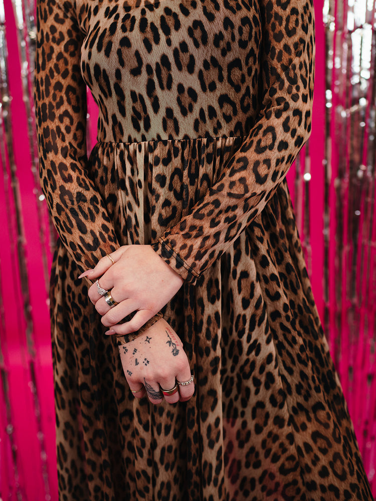 *RESTOCKING SOON!* FIERCE FEMALE LEOPARD MESH MAXI DRESS