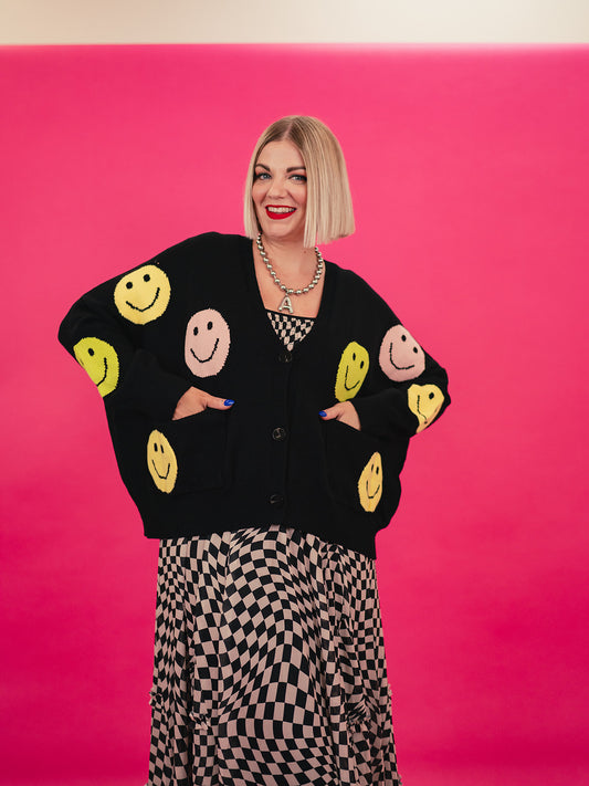 JUST HAVING FUN SMILEY KNIT CARDIGAN