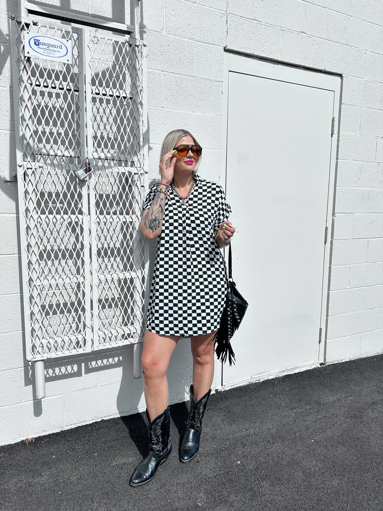 ELDER EMO CHECKERED SHIRT DRESS