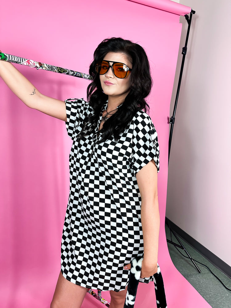 ELDER EMO CHECKERED SHIRT DRESS