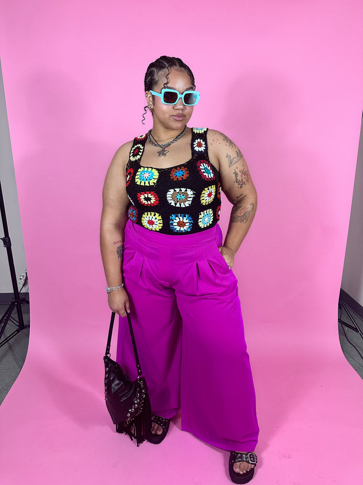 CURVY: GOOD GIRL WIDE LEG PANTS IN FESTIVAL FUCHSIA