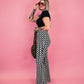 SCENE QUEEN GEO PRINT RIBBED FLARE PANTS