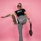 SCENE QUEEN GEO PRINT RIBBED FLARE PANTS